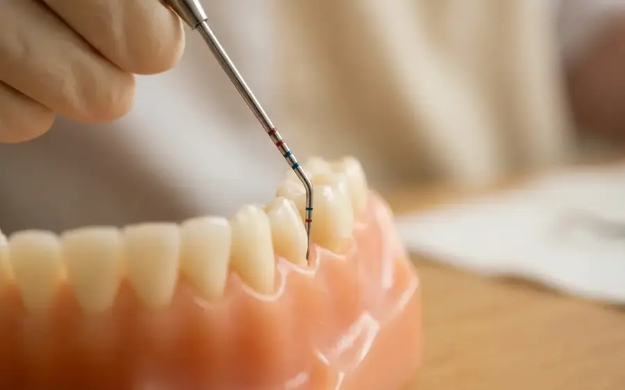 Periodontal probe with colour marking at the gum line