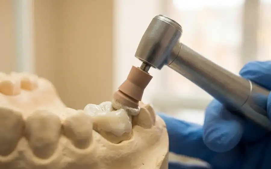 A polishing cup cleaning the tooth surface