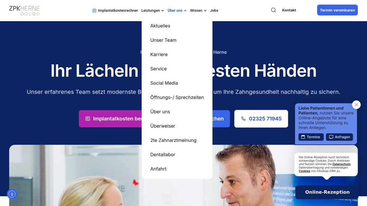 Startpagina van de website van ZPK Herne  Dr. R&uuml;diger Mintert