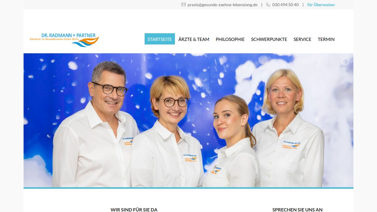 Startpagina van de website van Zahn&auml;rzte im  Gesundbrunnen-Center Berlin   Dr. Radmann + Partner