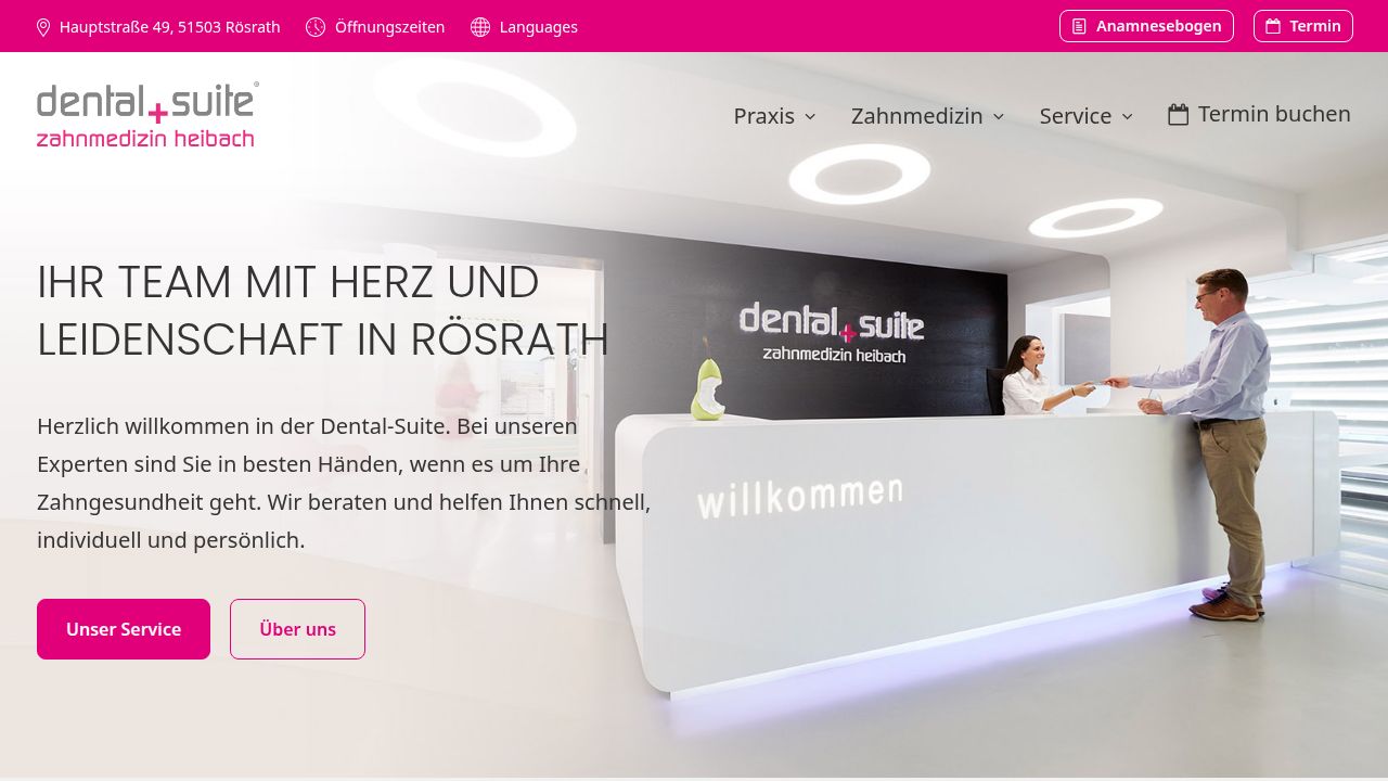 Startpagina van de website van Z-MVZ  dental suite R&ouml;srath