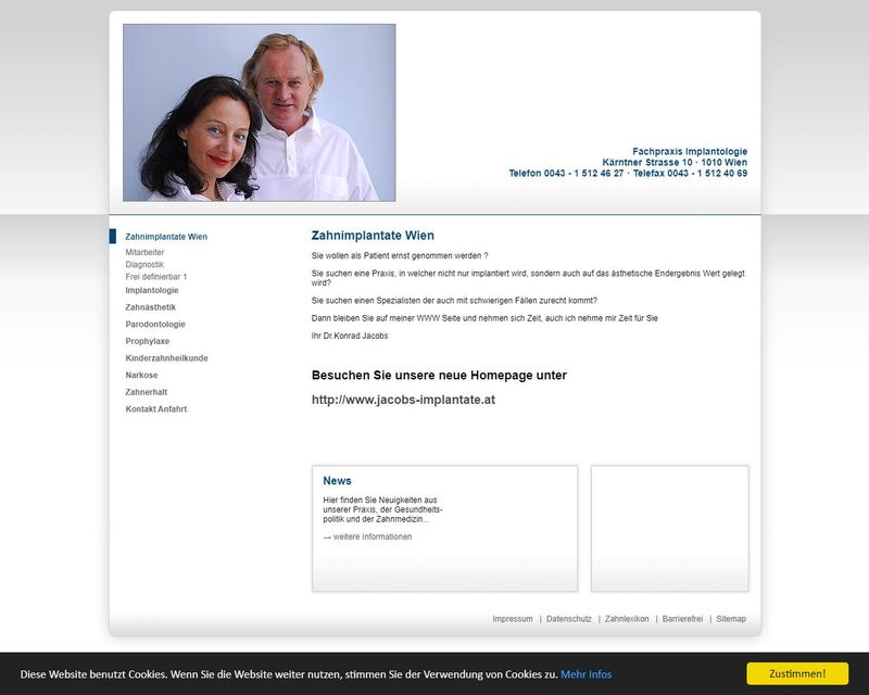 Startpagina van de website van Zahnklinik Wien  med.univ.& med.dent Konrad Jacobs