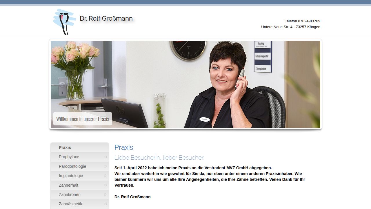 Herr Dr. Rolf Grossmann internet sitesinin ana sayfası