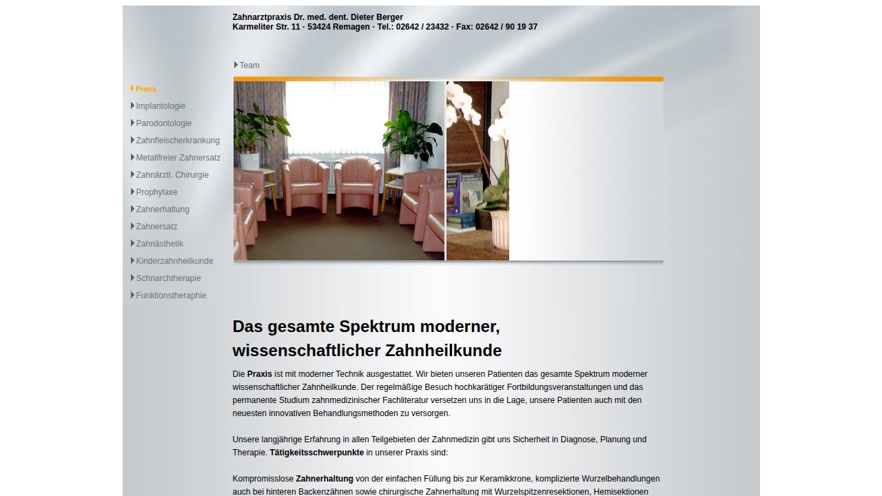 Startpagina van de website van Dr. med. dent.  Dieter Berger