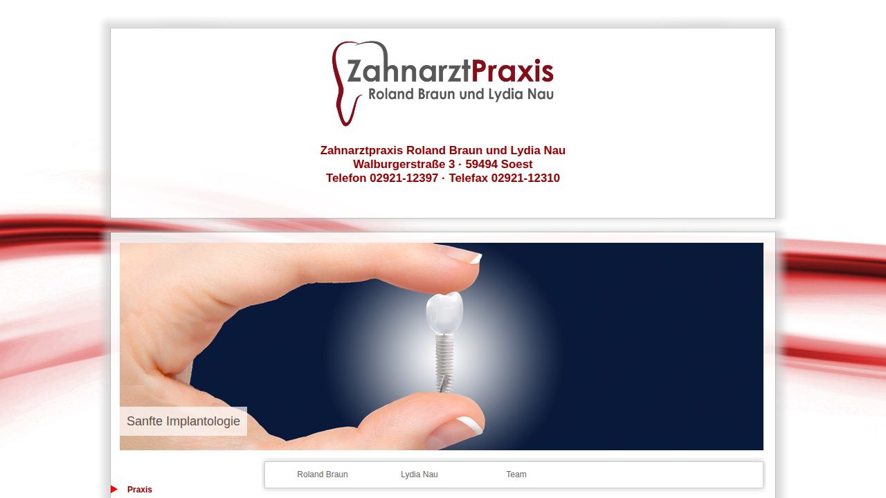 Startpagina van de website van Zahnarztpraxis  Roland Braun und Lydia Nau