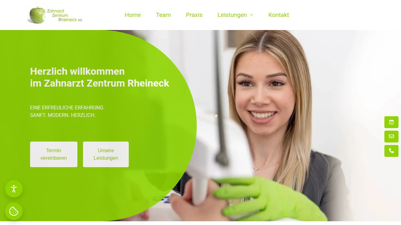Startpagina van de website van ZZR Zahnarzt Zentrum Rheineck AG