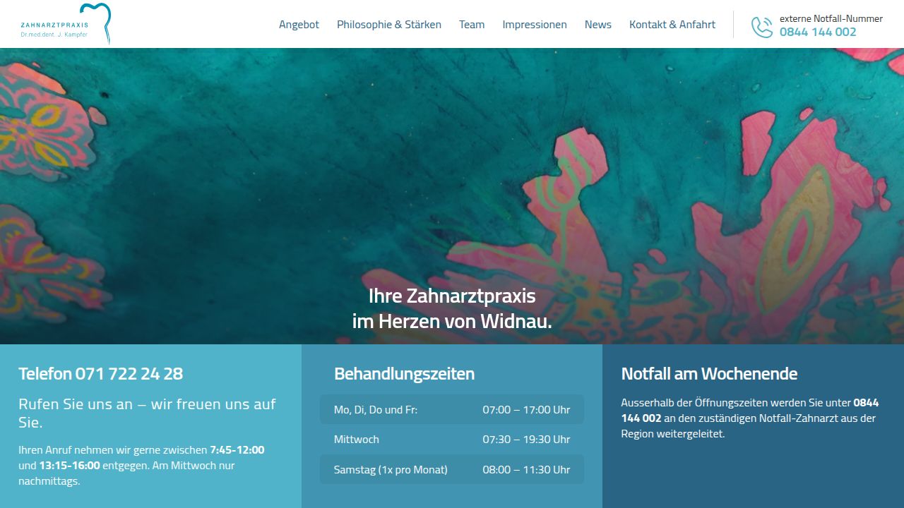 Home page of the website of Dr.med.dent. Johannes Kampfer