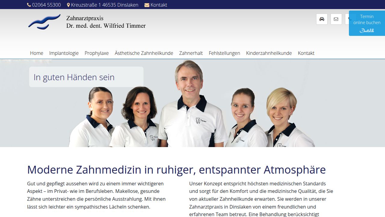 Startpagina van de website van Dr. med. dent. Wilfried Timmer