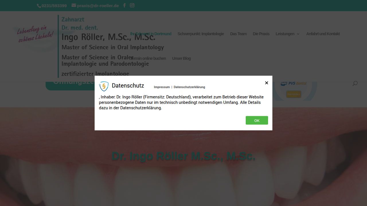 Home page of the website of Praxis f&uuml;r Implantologie &    &auml;sthetische Zahnmedizin  Dr. Ingo R&ouml;ller